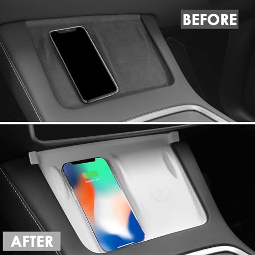 Center Console Wireless Charging Mat Compatible with Tesla Model Y 3 2024 2023 2022 2021Accessories Interior Pad Non-Slip Mat Upgrade Protection Trim Pads Dashboard Decoration Cover Gen 2 (White)