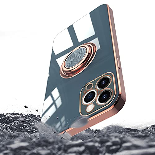 iPhone 12 Pro Max Ring Holder Case - 360 Degree Rotation Kickstand, Shiny Plating Rose Gold Edge, Magnetic Car Mount Compatible, Slim Soft Tpu for Women Girls, 6.7 Inch Gray - color: Gray, size: iPhone 12 Pro Max