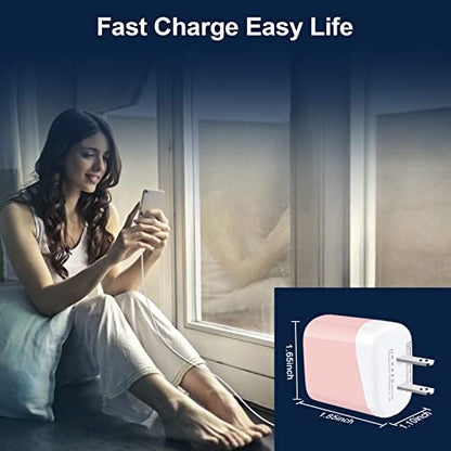 Fast Charger Block for iPhone 17e 17 Air Pro Max 16e 16 15 14 13 12 11 XR XS X 8 7 6,Samsung Galaxy A17,ZFold7,Flip7,Pixel 10a Pro,20W USB-C Power Adapter Fast Charging Box Travel Cube Wall Plug Brick - color: Pink