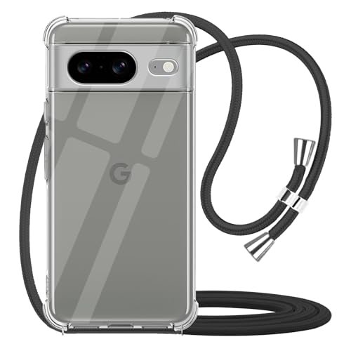 for Google Pixel 8 Crossbody Case Clear Adjustable Shoulder Neck Lanyard Strap Phone Cover Women Girls Soft Slim Bumper Shockproof Protective Mobile Case for Pixel 8 - Black - size: for Google Pixel 8