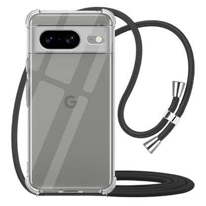 for Google Pixel 8 Crossbody Case Clear Adjustable Shoulder Neck Lanyard Strap Phone Cover Women Girls Soft Slim Bumper Shockproof Protective Mobile Case for Pixel 8 - Black - size: for Google Pixel 8