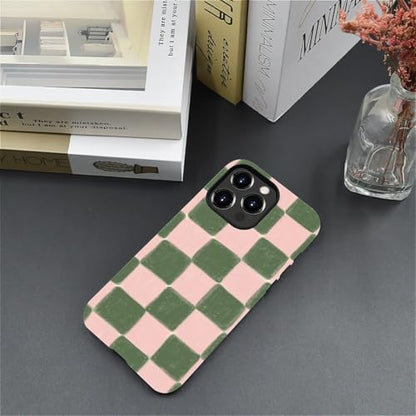 ZHEGAILIAN Case Compatible with iPhone 14 Pro Max,Pink and Green Checkered Design Phone Case, Matte Mixed Double-Layer Hard Shell+Soft Silicone TPU Shock Protective - color: Pink and green checkered, size: iPhone 14 Pro Max