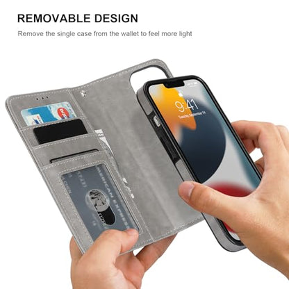 Bocasal Detachable Wallet Case Card Holder for iPhone 13 Pro, Grey - color: Gray