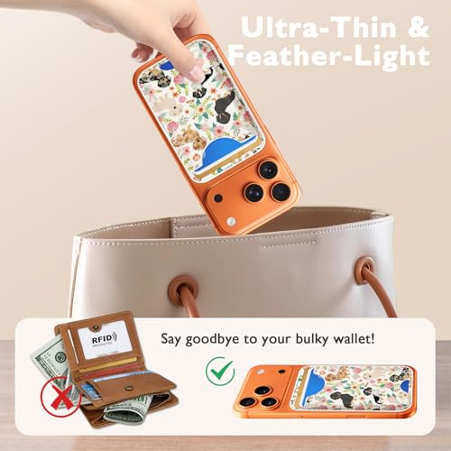 Compatible with Magsafe Wallet Magnetic Card Holder - Flower Dog Phone Wallets for Women Teen Girls Cute for iPhone 17/16/15/14/13/12 Series Slim for Apple Mag RFID Magnet,Fit 3 Cards - color: Flower Dog