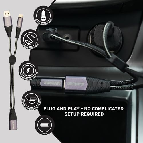 12V Fast Dual-Port Cigarette Lighter USB Car Charger Kit, USB-C & A, Black