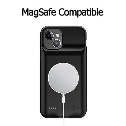 Wireless Charging Case for iPhone 14, 10000mAh High Capacity Portable Rechargeable Protective Battery Case Wireless Charging Compatible with iPhone 14 (6.1 inch) Extended Battery Charger Case (Black) - size: iPhone 14