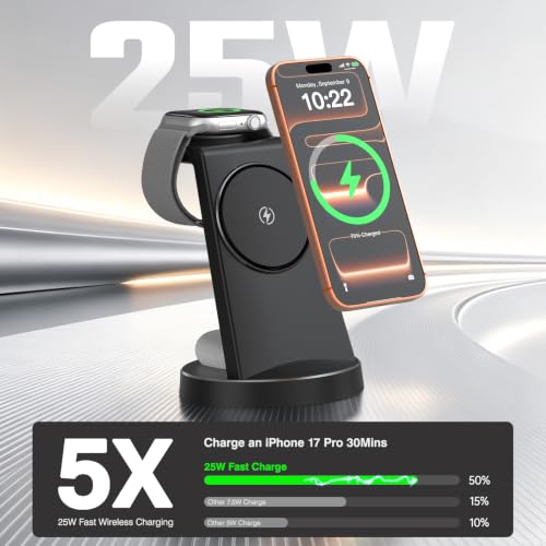 25W Fast Desktop 3 in 1 Magnetic Wireless Charging Stand Station
