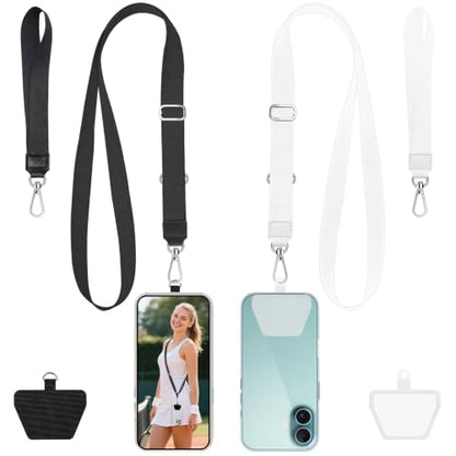 takyu Phone Lanyard, 2 Pack Adjustable Crossbody Neck/Wrist Strap with 2 Pcs Tether Pads, Secure Hands-Free Compatible for iPhone Samsung Perfect for Nurses, Teachers, Travel, Hiking Black+White - color: Black + White