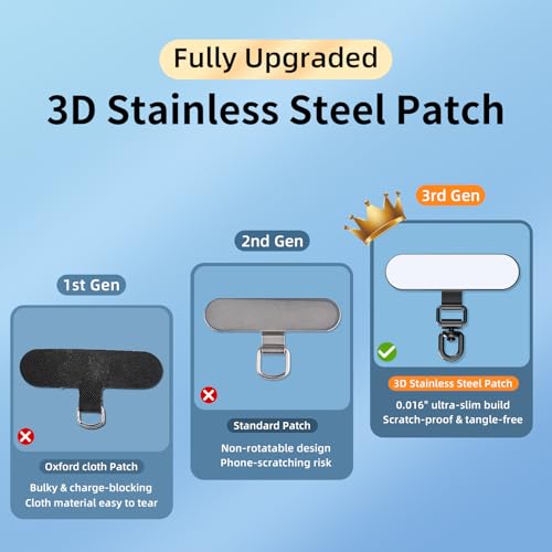 saxsion 360° Rotating Phone Tether Tab & Lanyard Connector, 44lbs Stainless Steel Phone Clip, Universal Swivel Adapter for Straps, No-Adhesive Case Insert (Fashion Silver+Black) - color: 360° Swivel (Silver+black)