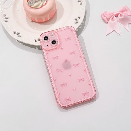 NITITOP Compatible with iPhone 13 Case Cute Clear Pink Glitter Bow Knot Design Shiny Star Sparkle Bling Diamond Girls Women Soft TPU Shockproof Protective Phone Cover - Little Bow Heart - color: Little Bow Heart, size: iPhone 13