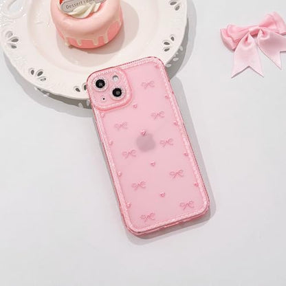NITITOP Compatible with iPhone 13 Case Cute Clear Pink Glitter Bow Knot Design Shiny Star Sparkle Bling Diamond Girls Women Soft TPU Shockproof Protective Phone Cover - Little Bow Heart - color: Little Bow Heart, size: iPhone 13