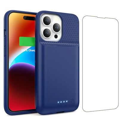 Battery Case for iPhone 14/13/13 Pro (6.1 Inch),Upgraded 7500mAh Ultra-Slim Portable Charging Case Rechargeable Protective Extended Battery Pack for iPhone 14/13/13 Pro Charger Cover-Blue - color: Blue