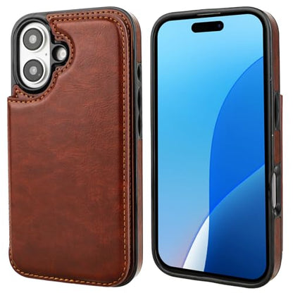 ONETOP for iPhone 16 Wallet Case with Credit Card Holder,Brown | Kickstand,ID/Cash Holder,Case Wallet with Card Slots,Double Magnetic Clasp,Durable PU Leather Shockproof Cover for Women Men - color: Brown