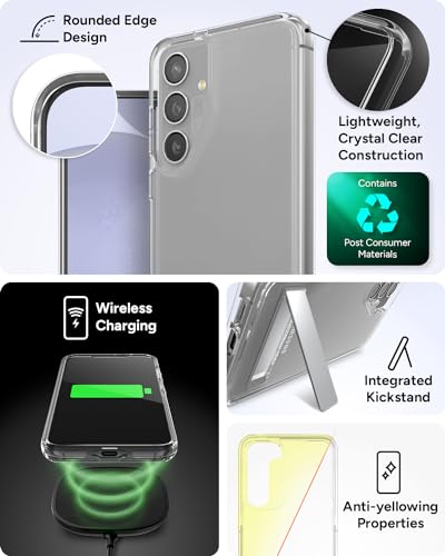 ZAGG Crystal Palace Samsung Galaxy S24+ Case with Kickstand - Ultra-Slim, Graphene-Enhanced, Crystal Clear Protection, 13ft Drop Resistant, Eco-Friendly, Clear - size: Samsung Galaxy S24 Plus, style: Without Snap