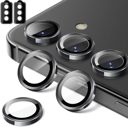 for Galalxy S25 FE Camera Lens Protector, Anti-Scratch HD Clarity 9H Tempered Glass with Aluminum Edging, Individual Lens Screen Protective Ring for Galalxy S25 FE 2025, 2 Set,Black - color: Black