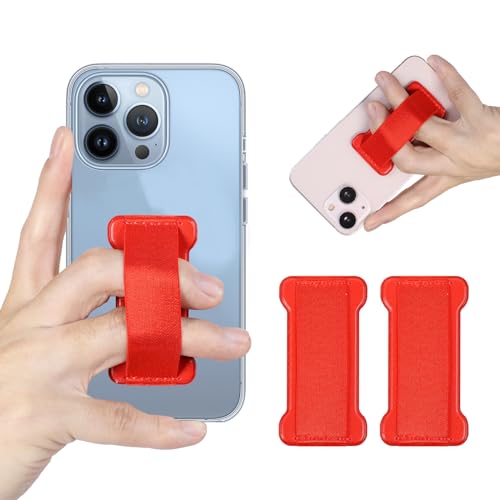 Phone Grip Holder for Hand, Universal Finger Strap Phone Holder, Finger Selfie Grip Compatible with Most Smartphones (Red) - 2Pack - color: Red