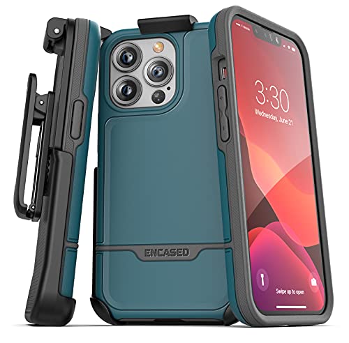 Encased Rebel Designed for iPhone 13 PRO Belt Clip Case (2021) Protective Shockproof Case with Holster (Ocean Blue) - color: Blue, size: iPhone 13 Pro