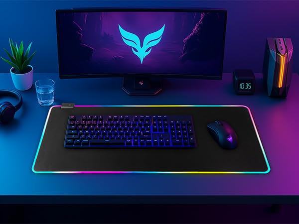 RGB Gaming Mouse Pad-14 Light Modes, Extended Soft LED Mouse Pad, Anti-Slip Rubber Base, Computer Keyboard Large Mousepad Mat, Waterproof Mousepads (25.6 * 11.6 Inch) - color: Black-A