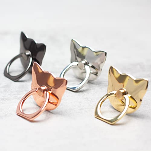 [2 Packs] Cat Glossy Cell Phone Ring Holder Stand, 360 Degree Rotation Finger Ring Kickstand with Polished Metal Phone Grip for Magnetic Car Mount, Smartphone Accessories