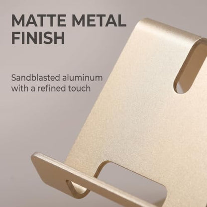 Gold Aluminium Alloy Cell Phone Stand, Cell Phone Aluminum Desktop Solid Universal Desk Stand Aluminum Desktop Stand for All Mobile Smart Phone Office Decor Cell Phones and Accessories