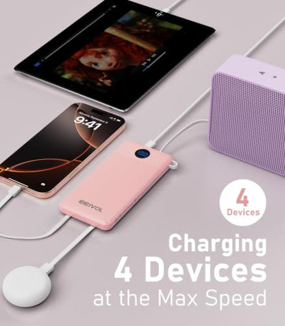 Portable Charger Built in 4 Cables, 10000mAh Power Bank, Pink - color: Pink