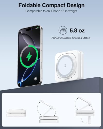 2026 Magnetic Wireless Charging Station - ADADPU 3 in 1 Foldable Charger Stand for Multiple Apple Devices, Travel Charging Pad for iPhone 17 16 15 14 13 12 Pro Max Plus, for Apple Watch AirPods