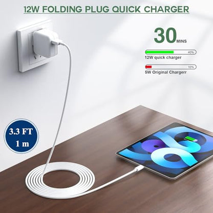 2Pack iPad Charger, Fast Charging 12W USB Wall Charger Block Apple Adapter - size: 2Pack 3FT