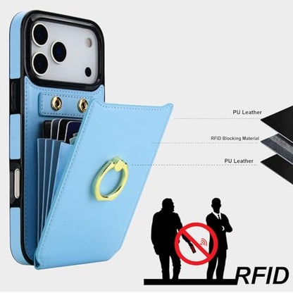 Folosu for iPhone 17 Pro Max Case Wallet, Finger Ring Holder Cover 6.9"Blue - color: Blue