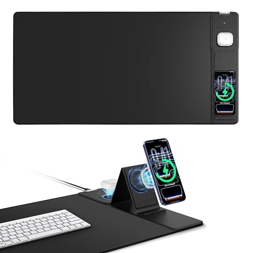 Mouse Pad with Magnetic Wireless Charger & Adjustable Phone Stand - color: Black-Magnetic Stand-31.5"x15.8"-Right