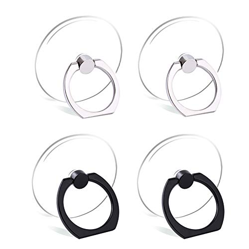 Cell Phone Ring Holder Stand Transparent Finger Grip Loop 360 Degree Rotation Finger Ring Stand (2 Silver 2 Black (Round)) - color: 2 Silver 2 Black (Round)
