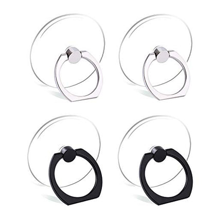 Cell Phone Ring Holder Stand Transparent Finger Grip Loop 360 Degree Rotation Finger Ring Stand (2 Silver 2 Black (Round)) - color: 2 Silver 2 Black (Round)