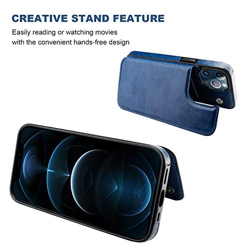 ONETOP for iPhone 12 & iPhone 12 Pro Wallet Case with Card Holder,Blue | Kickstand,ID/Cash Holder,Case Wallet with Card Slots,Double Magnetic Clasp,Durable PU Leather Shockproof Cover for Women Men - color: Blue