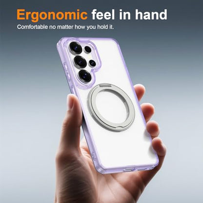 Magnetic Case for Samsung Galaxy S26 Ultra 5G Phone 2026 | with Rotating Kickstand | Non-Yellowing Transparent Clear | Slim Thin | Wireless Charging | Shockproof Protection (Purple) - color: Purple, size: S26 Ultra