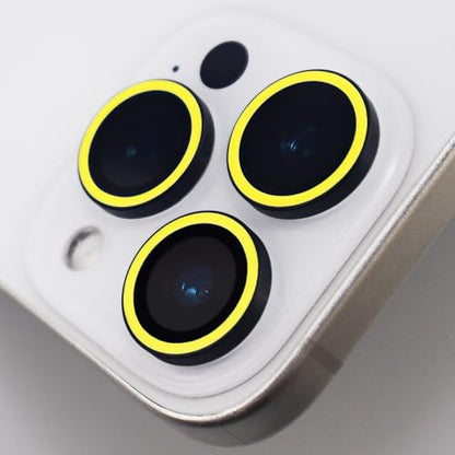 Luminous Camera Lens Protector for iPhone 16 Pro / 16 Pro Max Metal Ring Tempered Glass Glow in The Dark Lens Cover (3PCS) (Yellow, for iPhone 16 Pro/16 Pro Max) - color: Yellow