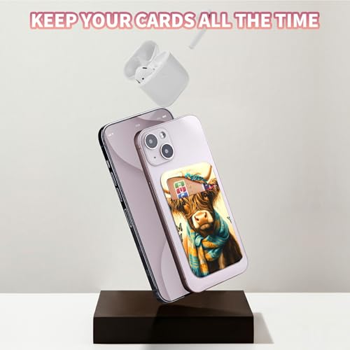 Phone Credit Card Holder Stick on, Cell Phone Pocket Self Adhesive Stretchy Stick on Wallet ID Credit Card Case Pouch Sleeve with Flap for All Smartphones, Blue Towel Cow - color: Blue Towel Cow