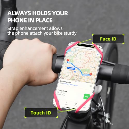 Bike Phone Mount for Handlebar – Scratch-Free Silicone Holder with Anti-Slip Grip, Universal Cycling Phone Stand Compatible with iPhone/Samsung (4.0"-7.2"),Horizontal & Vertical Installation
