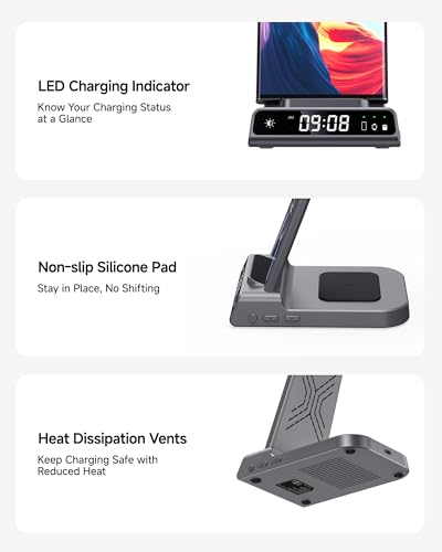 3 in 1 Wireless Charger for Samsung Galaxy S26 Ultra, Galaxy Watch 8, Buds - color: Tech Grey