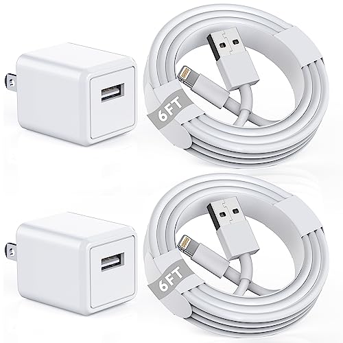 iPhone Charger [Apple MFi Certified] Apple Charger Cord 2Pcak 6FT Lightning Cable Fast Charging with Wall Charger Block Travel Plug Brick Adapter for iPhone 14/13/12/11/XS/XR/SE/7/8/8 Plus/AirPods - size: 6FT