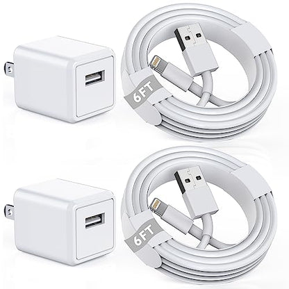 iPhone Charger [Apple MFi Certified] Apple Charger Cord 2Pcak 6FT Lightning Cable Fast Charging with Wall Charger Block Travel Plug Brick Adapter for iPhone 14/13/12/11/XS/XR/SE/7/8/8 Plus/AirPods - size: 6FT