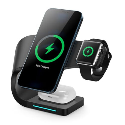 3 in 1 Wireless Charging Station Compatible with iPhone, Galaxy Phone, Earbuds and smartwatch
