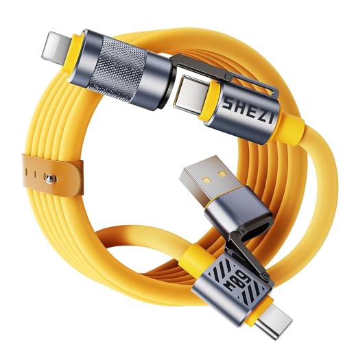 4 in 1 USB C Cable 60W5FT Compatible with Lightning Cablefor iPhone - color: Yellow, style: 60W