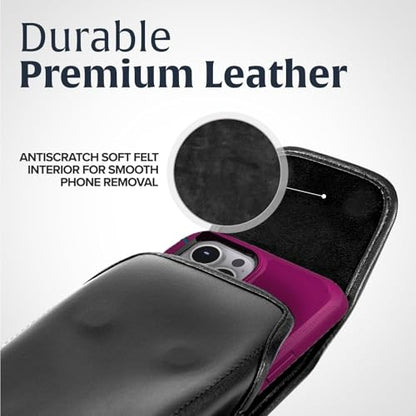 Turtleback Belt Clip for iPhone 16 Pro Max, 15 Pro Max, 14 Pro Max -Large- Fits w/Defender Bulky Style Cases, Premium Black Leather, Vertical Belt Holder, Magnetic Closure HD Rotating Belt Clip - color: Vertical - Leather w/ HD Clip, size: Large