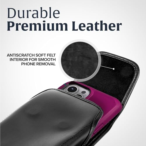 Turtleback Belt Holder for iPhone 16 Pro Max, 15 Pro Max, 14 Pro Max -Large- Fits w/Defender Bulky Style Cases, Premium Black Leather Vertical Holster, Magnetic Closure Leather Wrapped Clip - color: Vertical - Leather w/ Leather Clip, size: Large