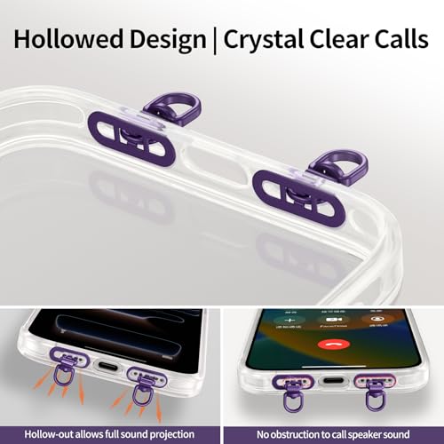 saxsion Side-Mount Phone Tether Tab, Metal Lanyard Patch, 360° Swivel Clip, 304 Stainless Steel, Won't Block Charging Port - color: Dark Purple