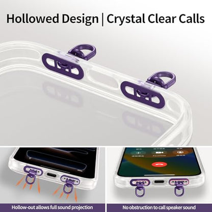 saxsion Side-Mount Phone Tether Tab, Metal Lanyard Patch, 360° Swivel Clip, 304 Stainless Steel, Won't Block Charging Port - color: Dark Purple
