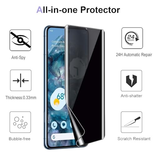 2 Pack for Google Pixel 8 Pro Privacy Screen Protector [Not Glass], Anti-Spy Flexible TPU Film HD Ultra-Thin Bubble Free Case Friendly Full Coverage Hydrogel Film for Pixel 8 Pro 6.7-inch