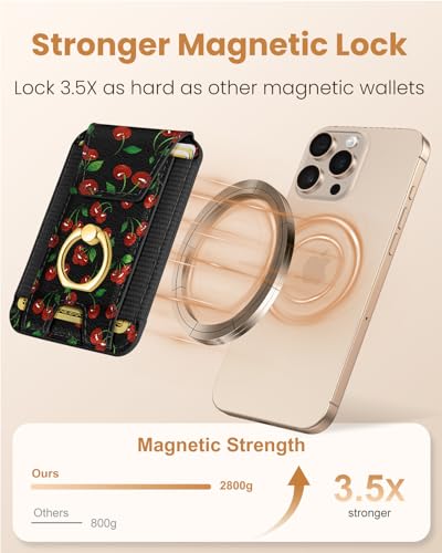 Shorogyt Compatible with Magsafe Wallet with Grip, Cherry Print - color: Cherry Print