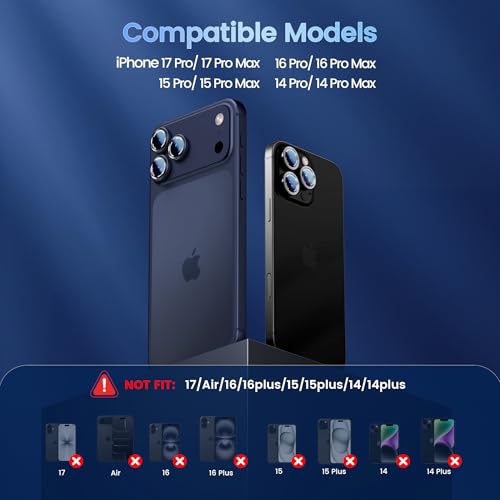 CACOE Camera Lens Protector for iPhone 14/15/16/17 Pro/Pro Max Cover - color: Dark Blue