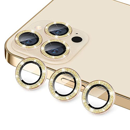 Compatible with iPhone 12 Pro Max Camera Lens Protector, Bling Glitter 9H Tempered Glass Camera Cover Anti Scratch Shockproof Screen Protector Individual Ring - 3Pcs Glitter Gold - color: Gold Glitter