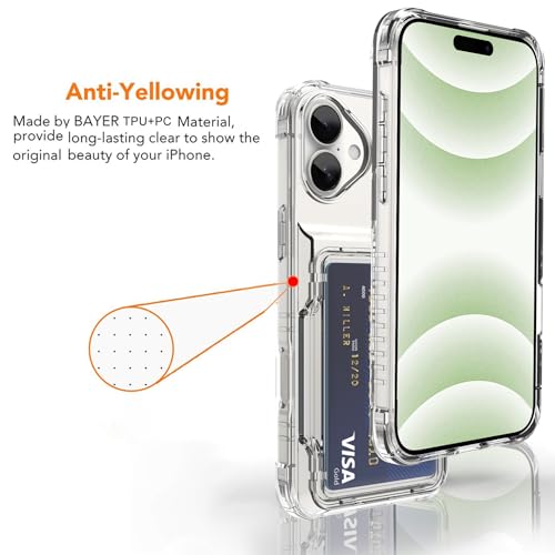 Wallet Case for iPhone 16 Plus with 3 Credit Card Holder Slot Clear | Shockproof Hybrid Heavy Duty Protection Clear Phone Cover Compatible with iPhone 16 Plus 2024 (Clear) - color: Clear, size: iPhone 16 Plus